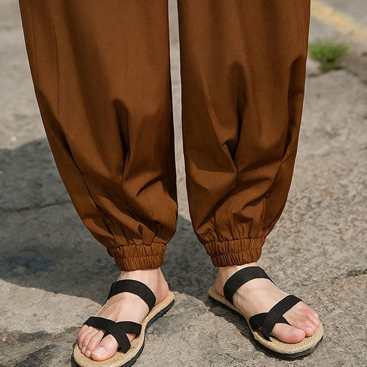 Buddha Stones Pantaloni estivi casual con coulisse e ricami di caratteri cinesi, pantaloni harem da uomo con tasche. - image 18