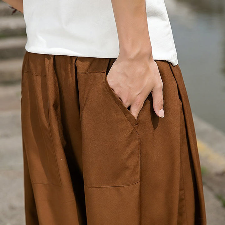 Buddha Stones Pantaloni estivi casual con coulisse e ricami di caratteri cinesi, pantaloni harem da uomo con tasche. - image 17