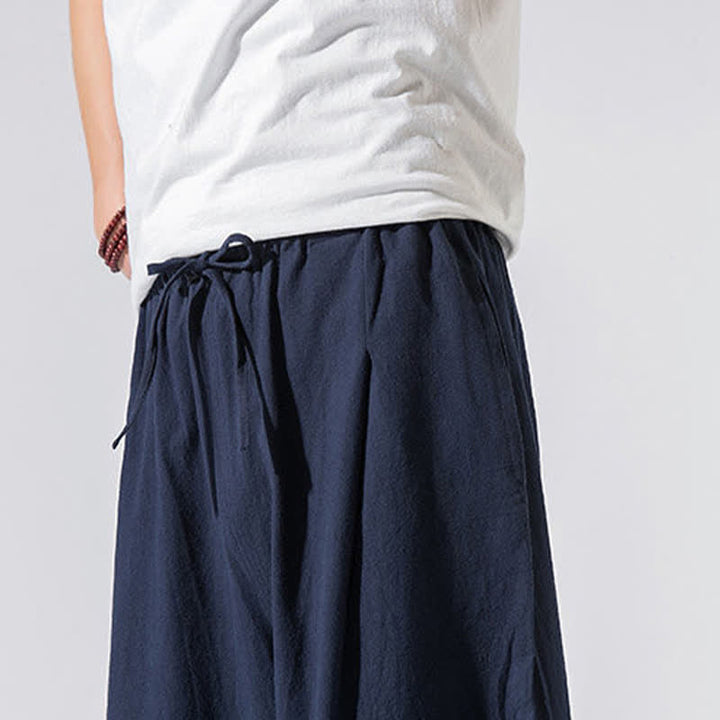 Buddha Stones Pantaloni lunghi estivi casual minimalisti da uomo con coulisse e elastico in vita, tinta unita, modello harem con tasche. - image 21
