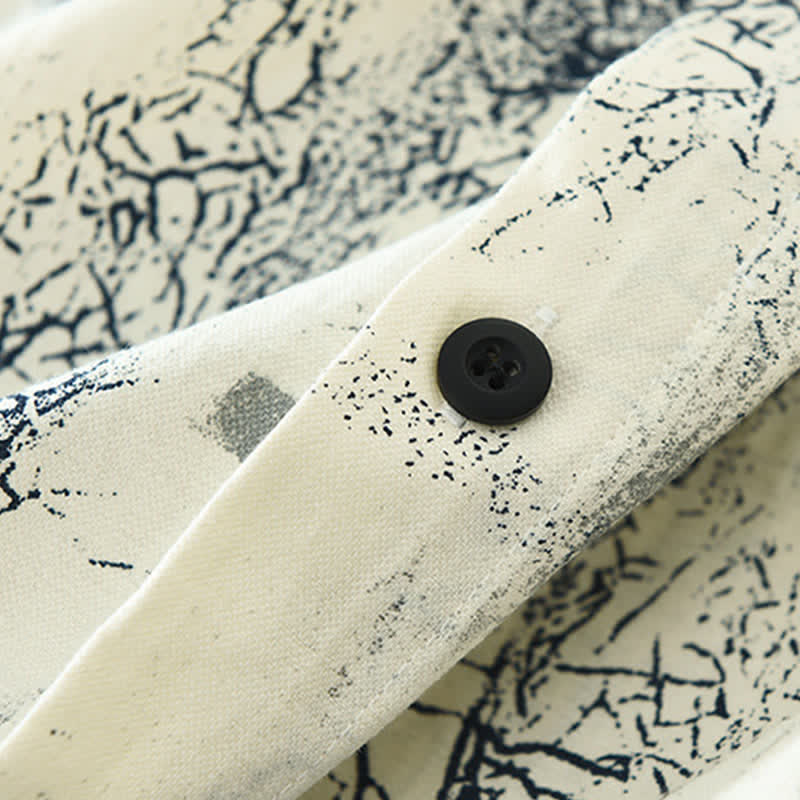 Buddha Stones Camicia da uomo a maniche corte, estiva casual, con motivo astratto effetto crepato, bottoni e taschino applicato. - image 7
