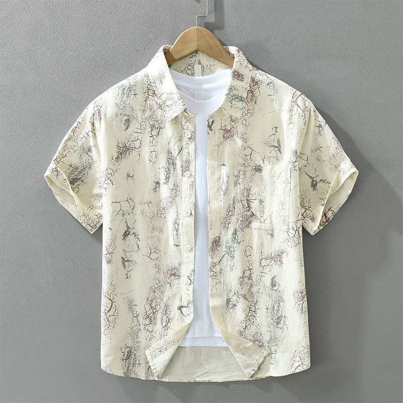 Buddha Stones Camicia da uomo a maniche corte, estiva casual, con motivo astratto effetto crepato, bottoni e taschino applicato. - Beige - US/UK/AU42, EU52 (3XL) - image 12