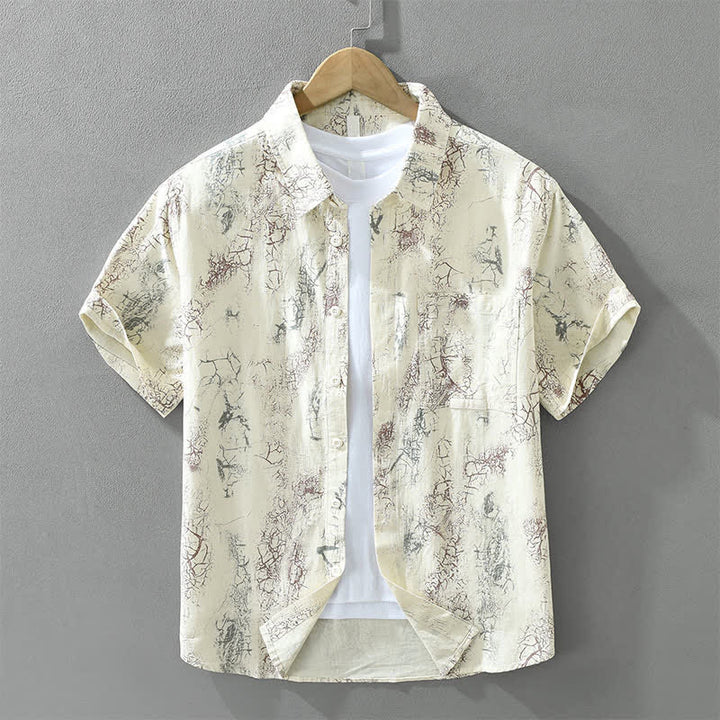 Buddha Stones Camicia da uomo a maniche corte, estiva casual, con motivo astratto effetto crepato, bottoni e taschino applicato. - Beige - US/UK/AU42, EU52 (3XL) - image 12