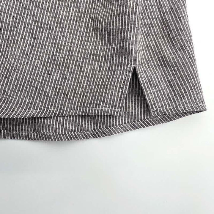 Buddha Stones Camicia da uomo estiva a maniche corte con mezza abbottonatura e righe sottili. - image 8
