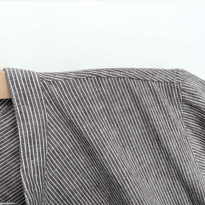 Buddha Stones Camicia da uomo estiva a maniche corte con mezza abbottonatura e righe sottili. - image 3