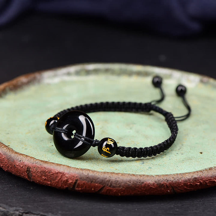 Buddha Stones Bracciale intrecciato protettivo con fibbia Peace in ossidiana nera - image 4