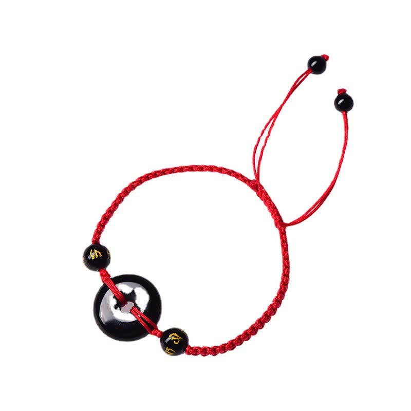 Buddha Stones Bracciale intrecciato protettivo con fibbia Peace in ossidiana nera - image 10