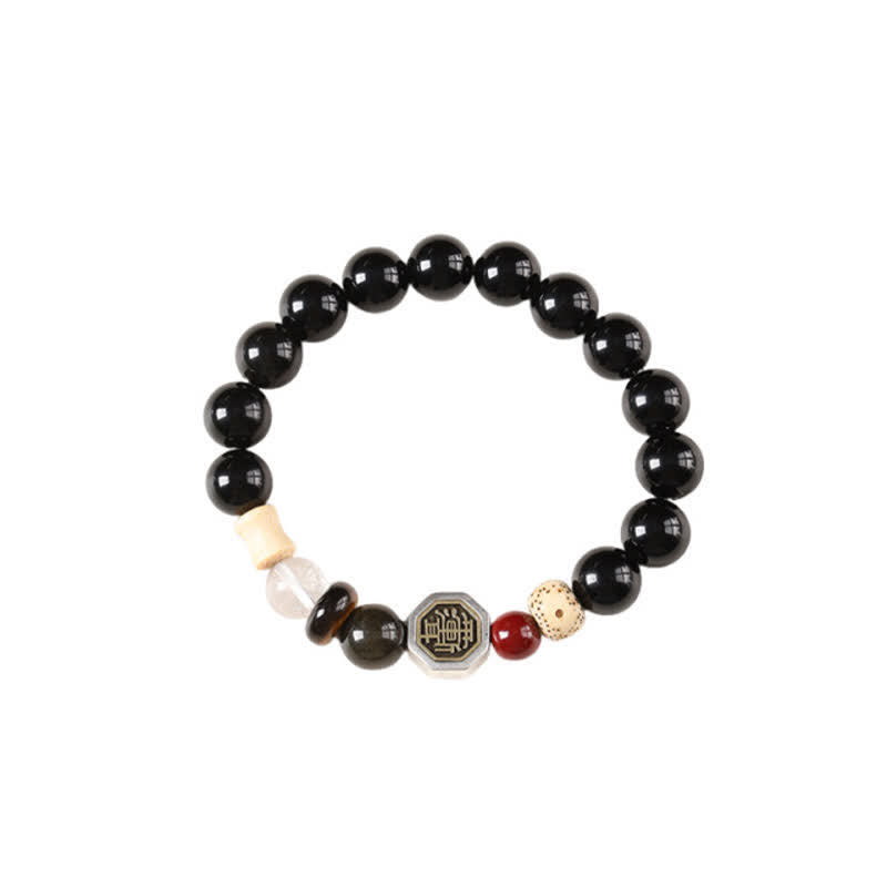 Buddha Stones Bracciale tibetano rotondo di protezione Bagua in ossidiana nera. - image 14