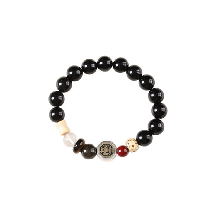 Buddha Stones Bracciale tibetano rotondo di protezione Bagua in ossidiana nera. - image 14
