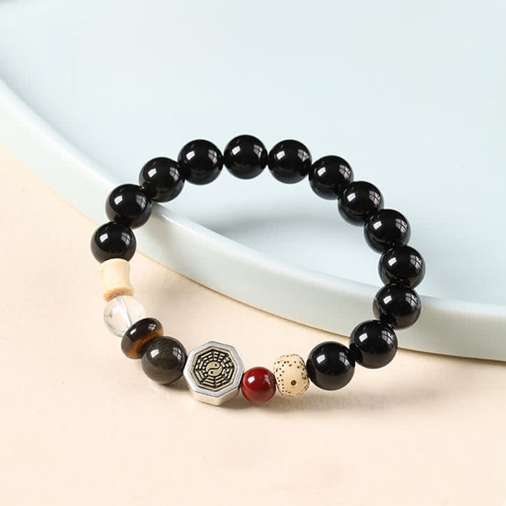 Buddha Stones Bracciale tibetano rotondo di protezione Bagua in ossidiana nera. - image 2