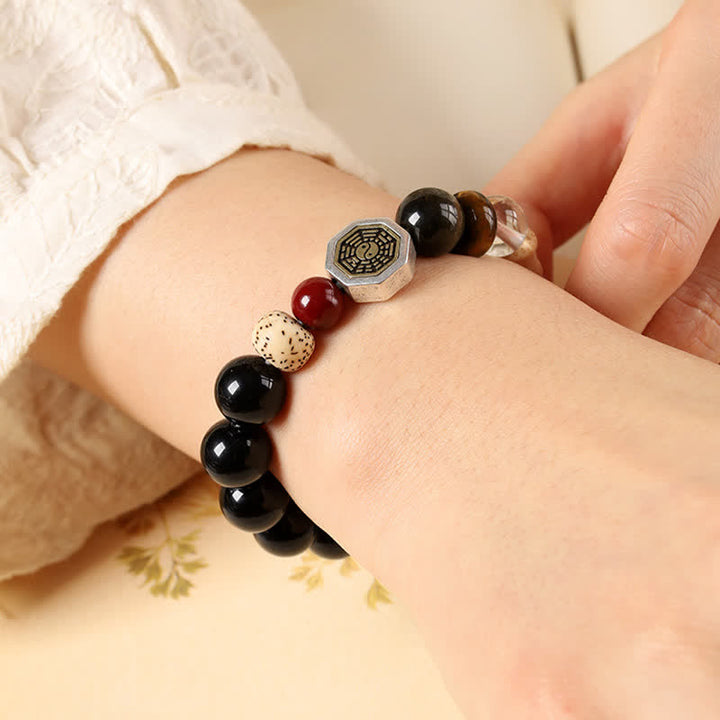 Buddha Stones Bracciale tibetano rotondo di protezione Bagua in ossidiana nera. - image 10