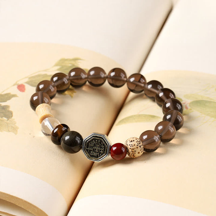 Buddha Stones Bracciale tibetano rotondo di protezione Bagua in ossidiana nera. - image 3