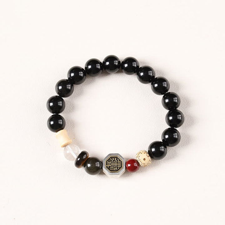 Buddha Stones Bracciale tibetano rotondo di protezione Bagua in ossidiana nera. - Ossidiana nera (Protezione ♥ Radicamento) - image 0