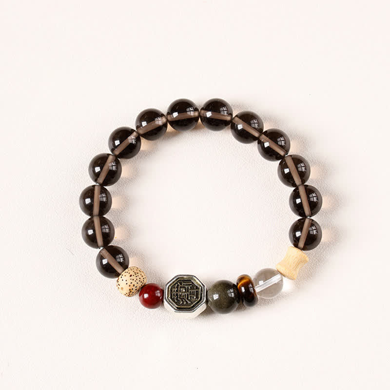 Buddha Stones Bracciale tibetano rotondo di protezione Bagua in ossidiana nera. - Ossidiana di ghiaccio (Purificazione ♥ Radicamento) - image 1