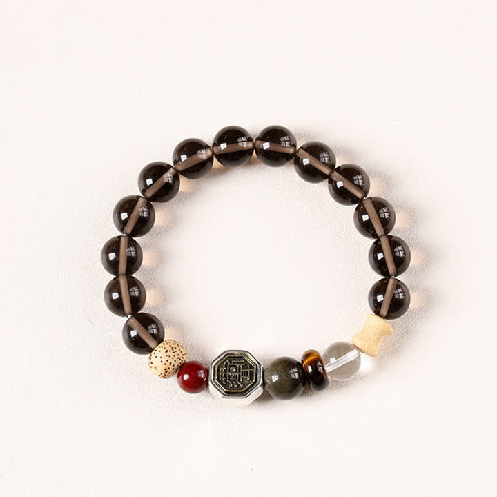 Buddha Stones Bracciale tibetano rotondo di protezione Bagua in ossidiana nera. - Ossidiana di ghiaccio (Purificazione ♥ Radicamento) - image 1