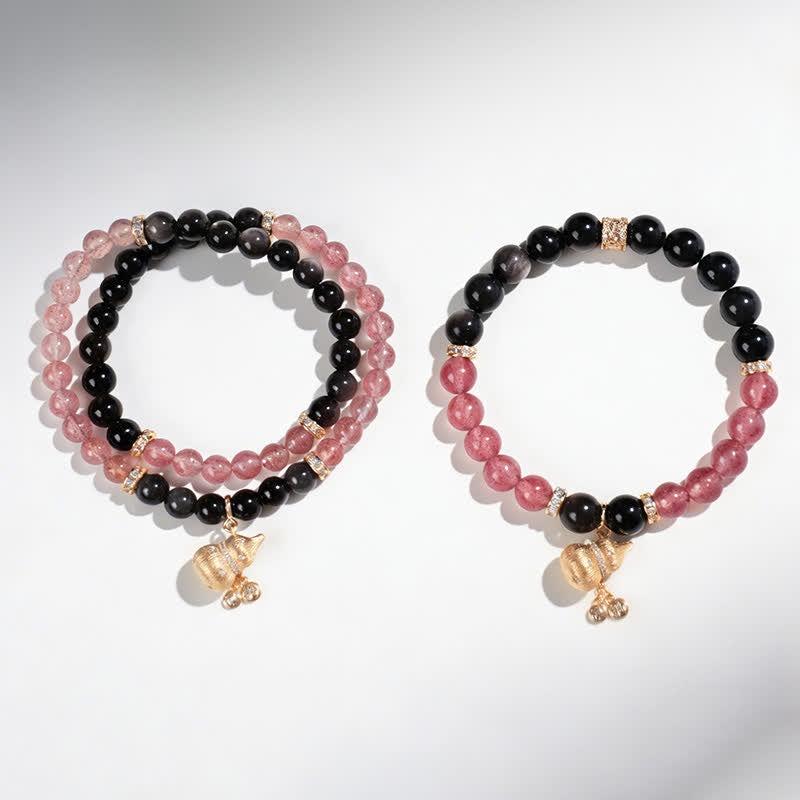 Buddha Stones Bracciale avvolgente con zucca portafortuna a forma di zucca, quarzo fragola e filo d'oro, con quarzo fragola e filo d'oro. - image 4