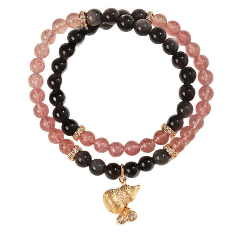 Buddha Stones Bracciale avvolgente con zucca portafortuna a forma di zucca, quarzo fragola e filo d'oro, con quarzo fragola e filo d'oro. - image 7