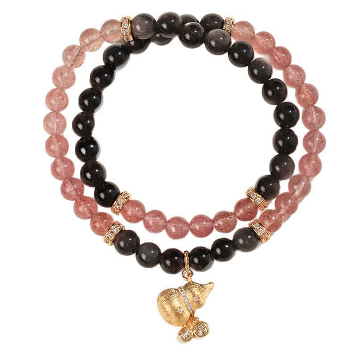 Buddha Stones Bracciale avvolgente con zucca portafortuna a forma di zucca, quarzo fragola e filo d'oro, con quarzo fragola e filo d'oro. - image 7