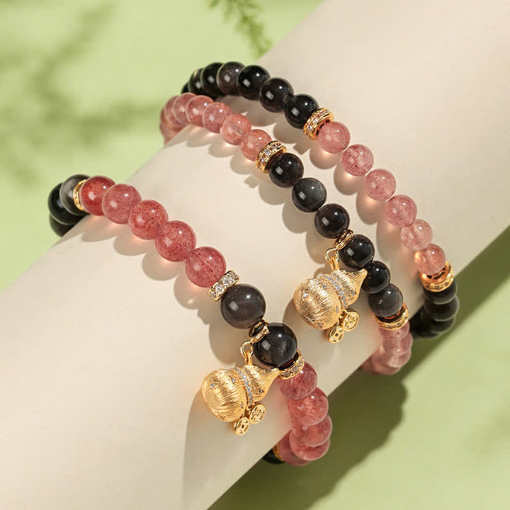 Buddha Stones Bracciale avvolgente con zucca portafortuna a forma di zucca, quarzo fragola e filo d'oro, con quarzo fragola e filo d'oro. - image 3