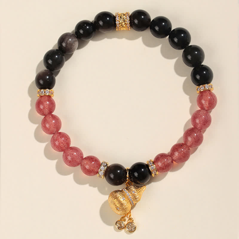 Buddha Stones Bracciale avvolgente con zucca portafortuna a forma di zucca, quarzo fragola e filo d'oro, con quarzo fragola e filo d'oro. - Bracciale a giro singolo - Quarzo Fragola (Amore ♥ Guarigione) - image 0