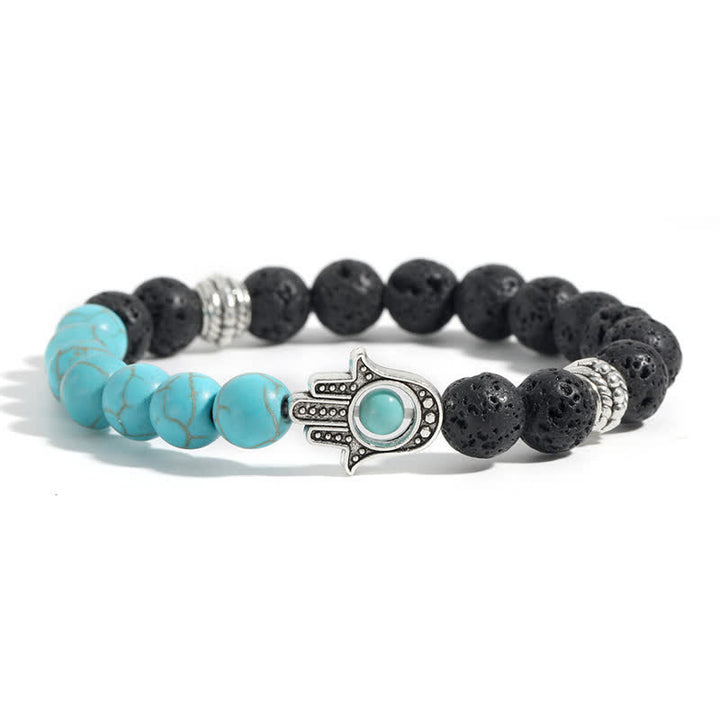 Buddha Stones Bracciale rotondo artigianale in pietra lavica con Hamsa per la protezione del palmo della mano (Hama). - image 10