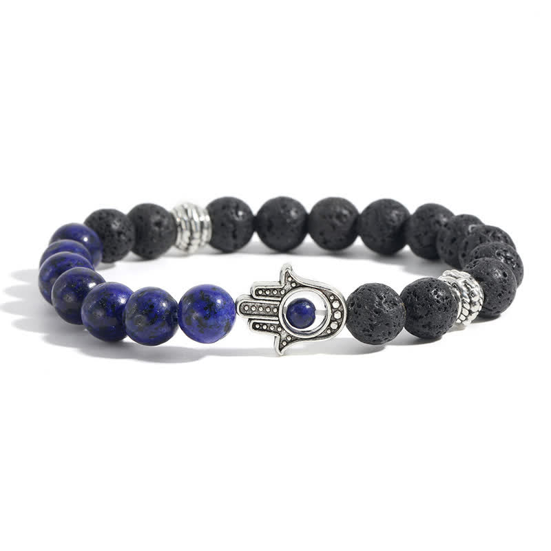 Buddha Stones Bracciale rotondo artigianale in pietra lavica con Hamsa per la protezione del palmo della mano (Hama). - Lapislazzuli e roccia lavica artificiali - image 13