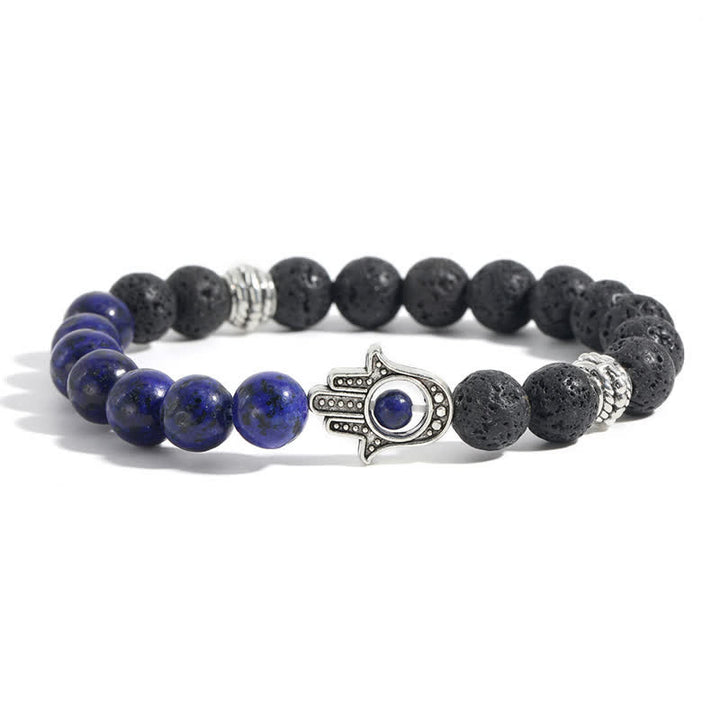 Buddha Stones Bracciale rotondo artigianale in pietra lavica con Hamsa per la protezione del palmo della mano (Hama). - Lapislazzuli e roccia lavica artificiali - image 13