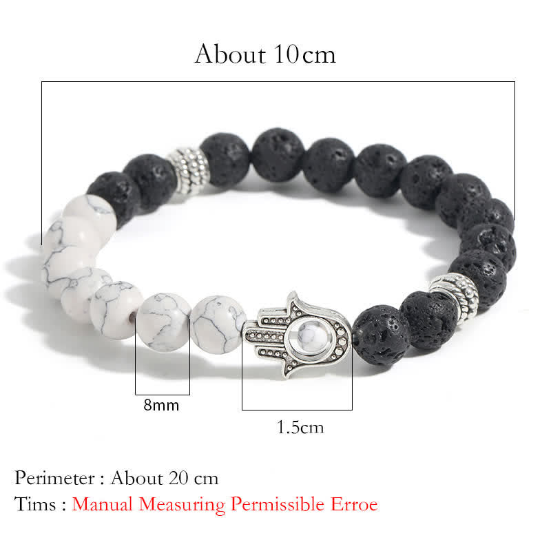 Buddha Stones Bracciale rotondo artigianale in pietra lavica con Hamsa per la protezione del palmo della mano (Hama). - image 15