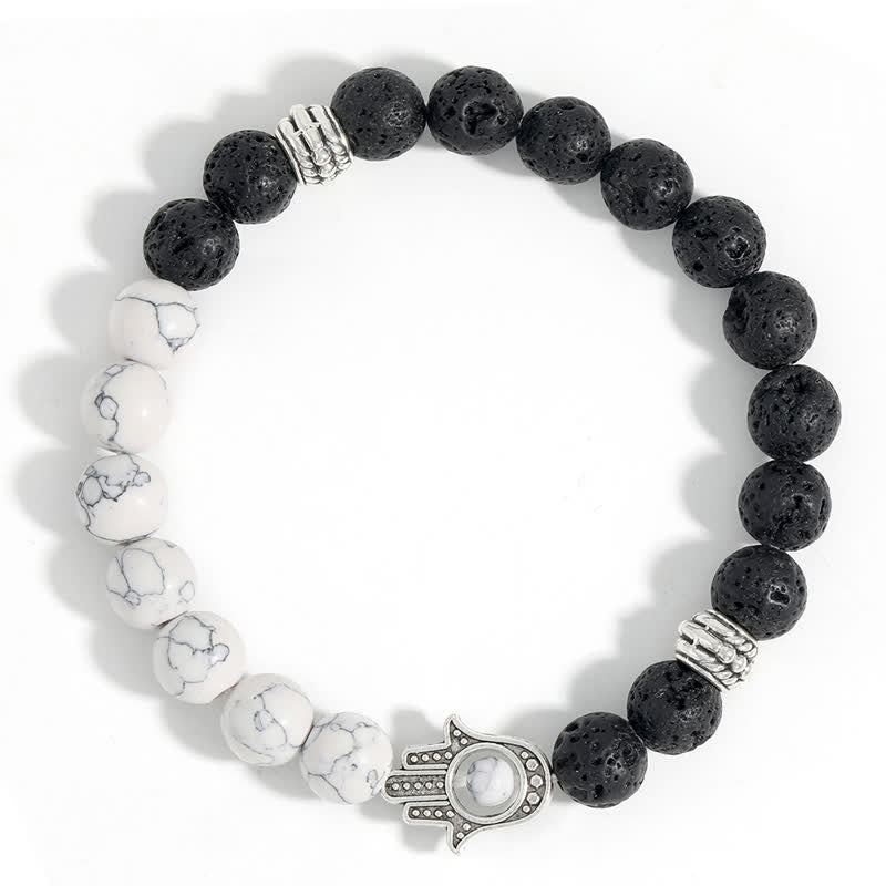 Buddha Stones Bracciale rotondo artigianale in pietra lavica con Hamsa per la protezione del palmo della mano (Hama). - image 14