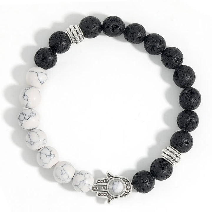 Buddha Stones Bracciale rotondo artigianale in pietra lavica con Hamsa per la protezione del palmo della mano (Hama). - image 14