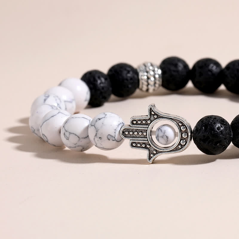 Buddha Stones Bracciale rotondo artigianale in pietra lavica con Hamsa per la protezione del palmo della mano (Hama). - image 16