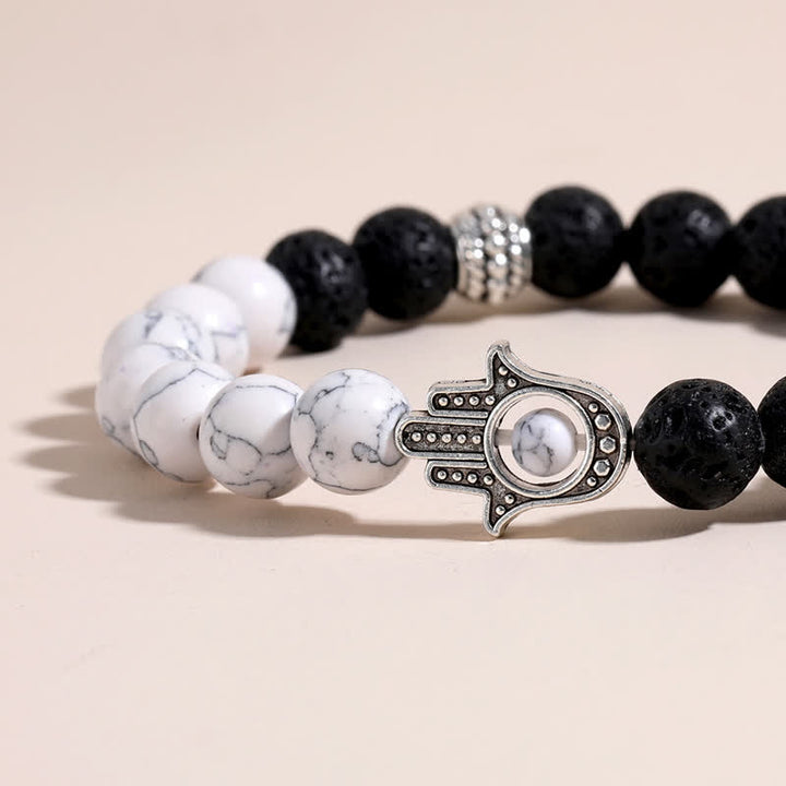 Buddha Stones Bracciale rotondo artigianale in pietra lavica con Hamsa per la protezione del palmo della mano (Hama). - image 16