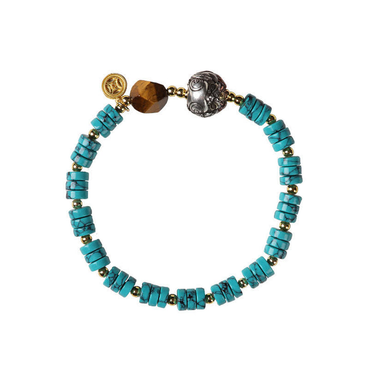 Buddha Stones Braccialetto artigianale con perline a disco in stile cinese, nuovo, con turchese e scritta "Turquoise Communication". - image 11