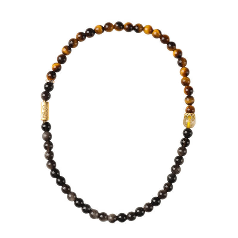 Buddha Stones Bracciale a doppio giro intrecciato a mano in ossidiana occhio di tigre con riflessi argentati, simbolo di prosperità. - image 14