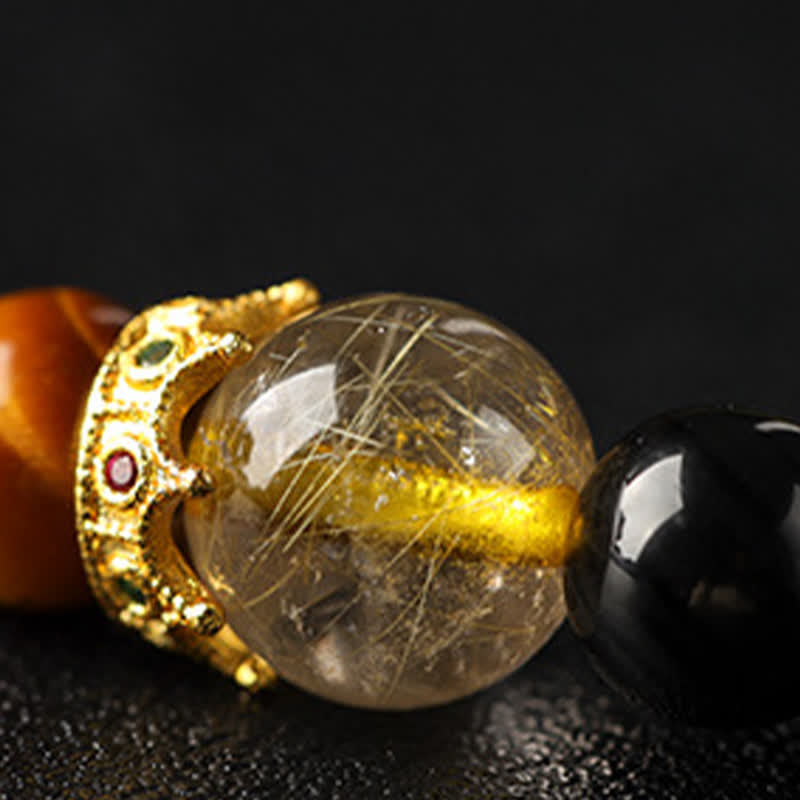 Buddha Stones Bracciale a doppio giro intrecciato a mano in ossidiana occhio di tigre con riflessi argentati, simbolo di prosperità. - image 12