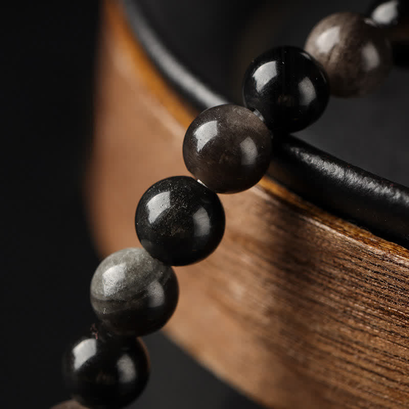 Buddha Stones Bracciale a doppio giro intrecciato a mano in ossidiana occhio di tigre con riflessi argentati, simbolo di prosperità. - image 13