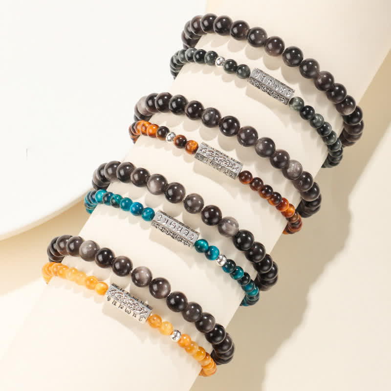 Buddha Stones Bracciale a doppio giro Om Mani Padme Hum in ossidiana con lucentezza argentata, per radicamento. - image 10