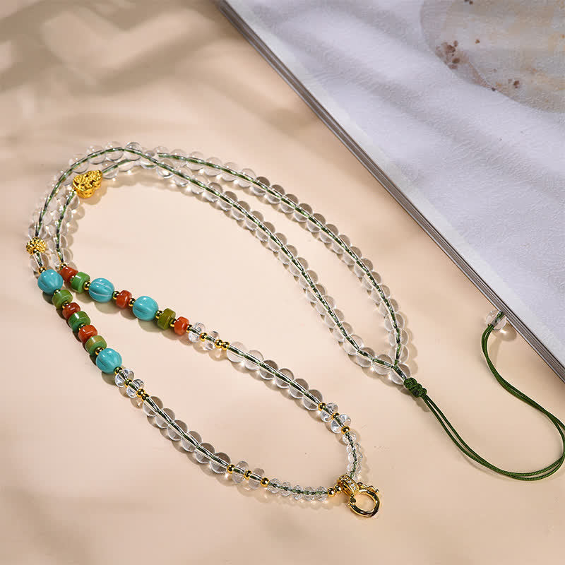 Buddha Stones Collana multiuso con perle rotonde di quarzo trasparente realizzate a mano in zucca, dalle proprietà curative. - Quarzo trasparente (Protezione ♥ Guarigione) - image 0