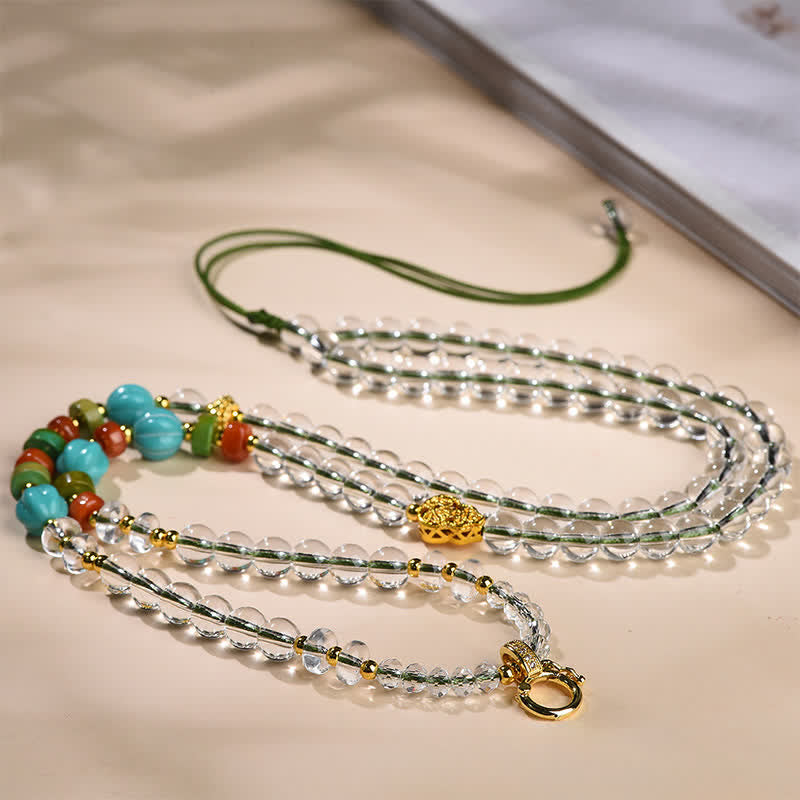 Buddha Stones Collana multiuso con perle rotonde di quarzo trasparente realizzate a mano in zucca, dalle proprietà curative. - image 2