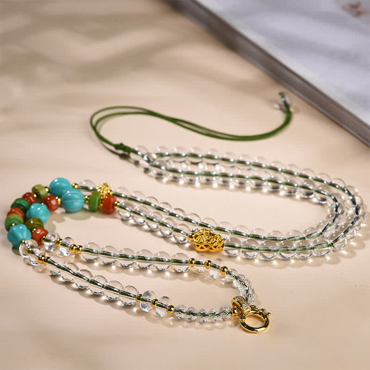 Buddha Stones Collana multiuso con perle rotonde di quarzo trasparente realizzate a mano in zucca, dalle proprietà curative. - image 2