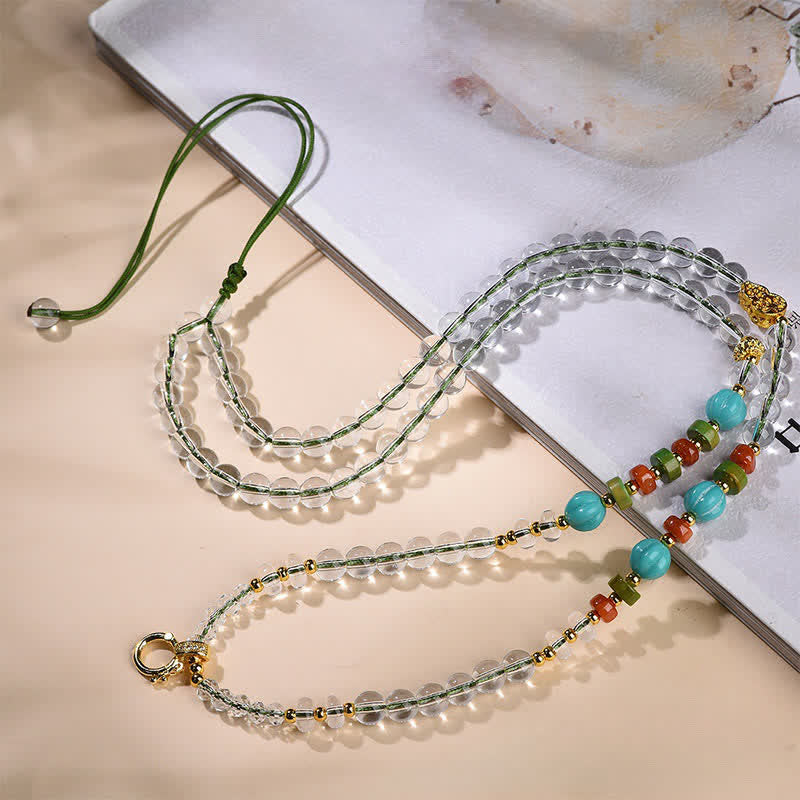 Buddha Stones Collana multiuso con perle rotonde di quarzo trasparente realizzate a mano in zucca, dalle proprietà curative. - image 1