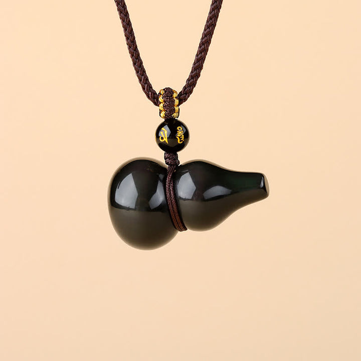 Buddha Stones Collana con ciondolo a forma di zucca protettiva in ossidiana arcobaleno, intrecciata a mano. - image 1