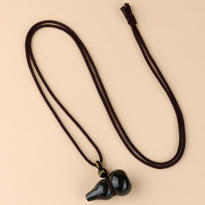 Buddha Stones Collana con ciondolo a forma di zucca protettiva in ossidiana arcobaleno, intrecciata a mano. - Ossidiana arcobaleno (cambia colore a seconda della luce) - image 0