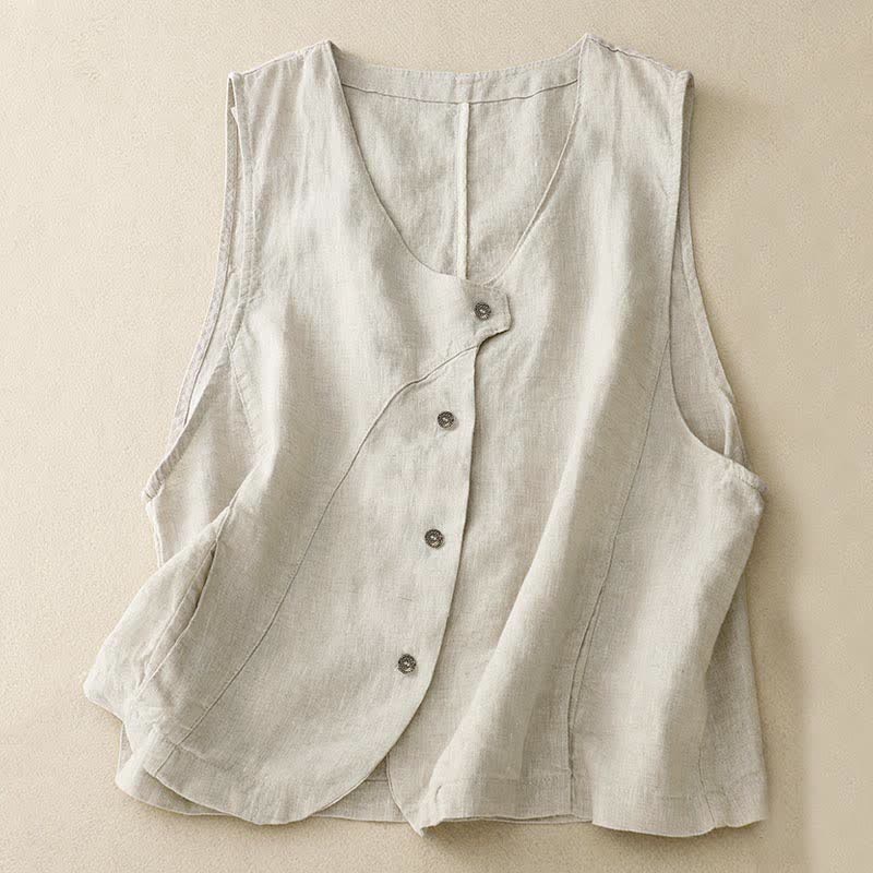 Buddha Stones Camicia senza maniche da donna estiva, casual, minimalista, con bottoni e tasca, tinta unita. - Beige - US12, UK/AU16, EU44 (2XL) - image 0
