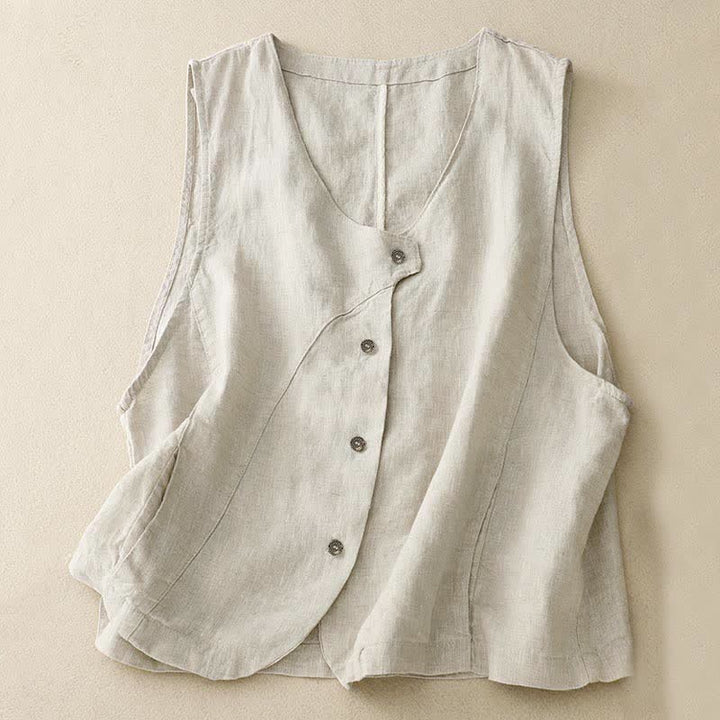 Buddha Stones Camicia senza maniche da donna estiva, casual, minimalista, con bottoni e tasca, tinta unita. - Beige - US12, UK/AU16, EU44 (2XL) - image 0