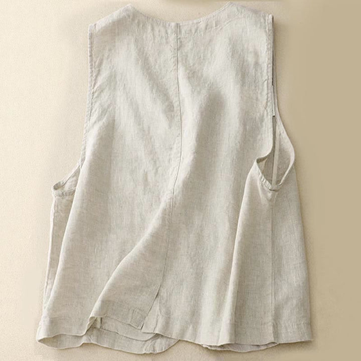 Buddha Stones Camicia senza maniche da donna estiva, casual, minimalista, con bottoni e tasca, tinta unita. - image 1