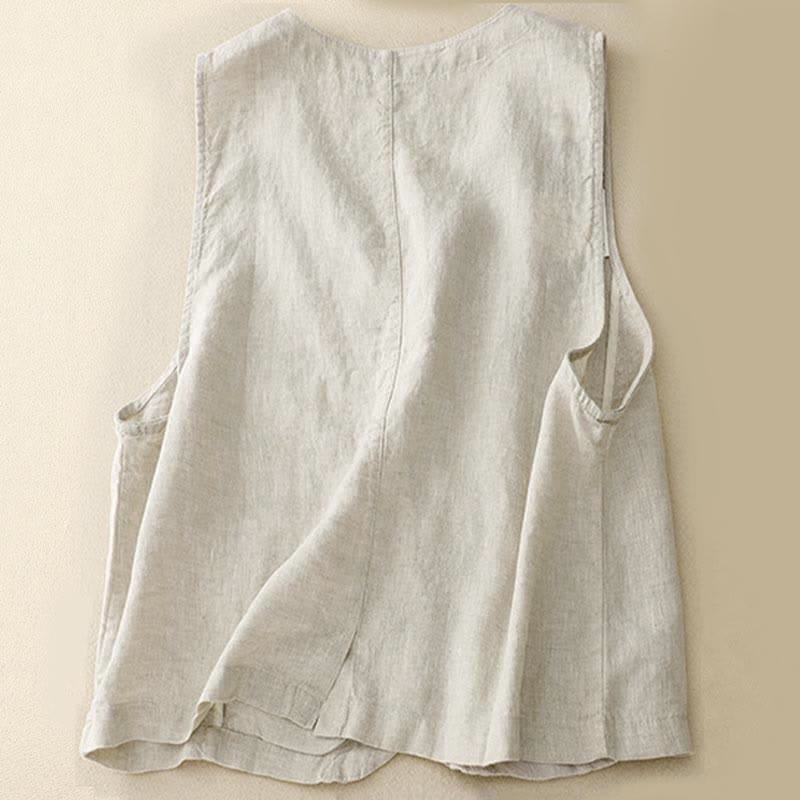 Buddha Stones Camicia senza maniche da donna estiva, casual, minimalista, con bottoni e tasca, tinta unita. - image 1