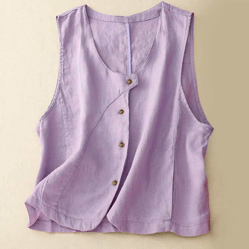 Buddha Stones Camicia senza maniche da donna estiva, casual, minimalista, con bottoni e tasca, tinta unita. - Lavanda - US12, UK/AU16, EU44 (2XL) - image 5