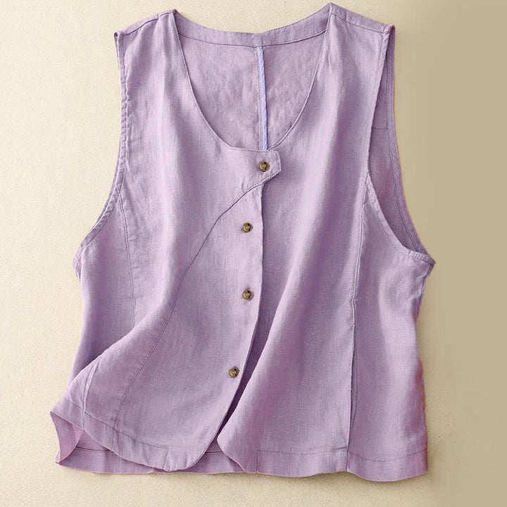 Buddha Stones Camicia senza maniche da donna estiva, casual, minimalista, con bottoni e tasca, tinta unita. - Lavanda - US12, UK/AU16, EU44 (2XL) - image 5