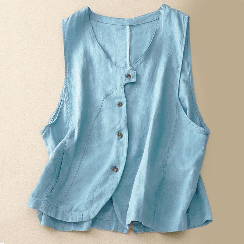 Buddha Stones Camicia senza maniche da donna estiva, casual, minimalista, con bottoni e tasca, tinta unita. - Azzurro cielo chiaro - US12, UK/AU16, EU44 (2XL) - image 11