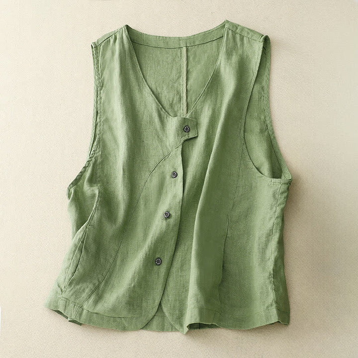 Buddha Stones Camicia senza maniche da donna estiva, casual, minimalista, con bottoni e tasca, tinta unita. - Verde Mare Scuro - US12, UK/AU16, EU44 (2XL) - image 17